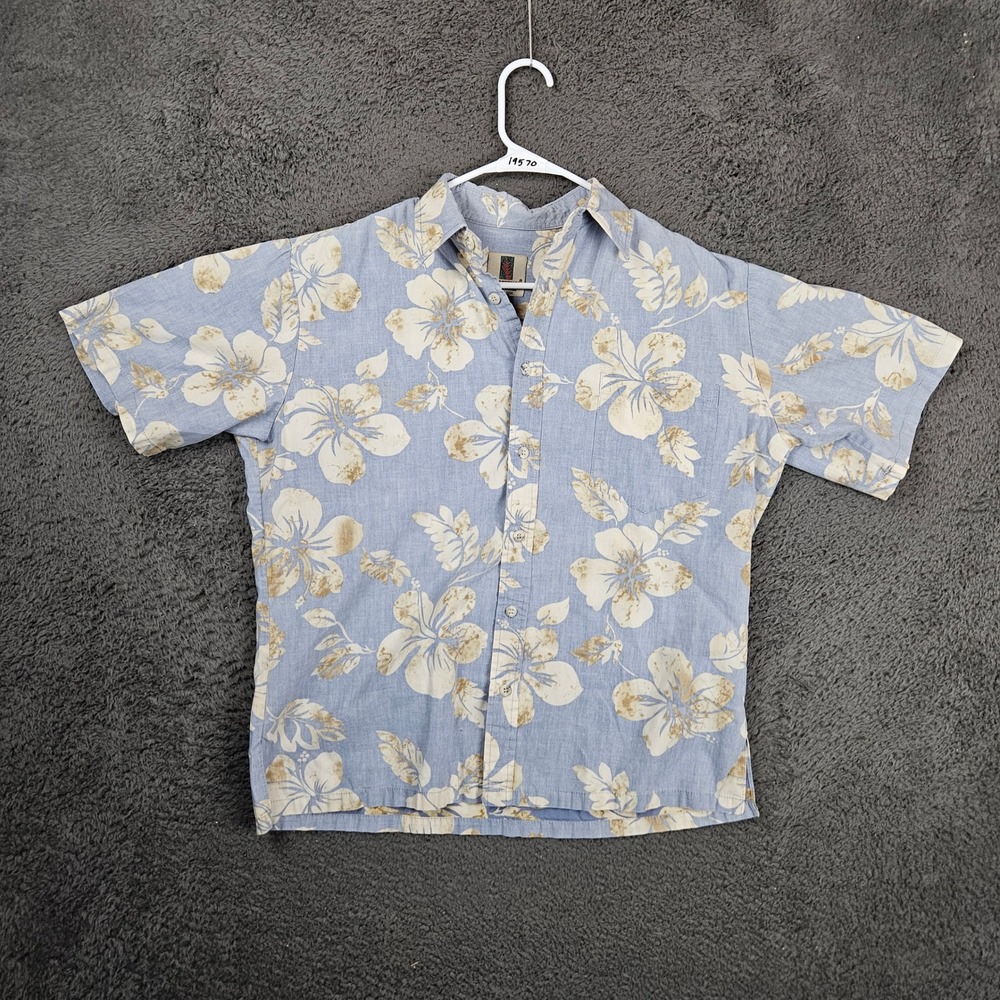 Tori Richard Mens Blue Hibiscus Floral Cotton Hawaiian Shirt Made in USA Small